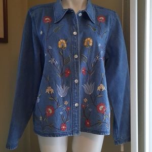 Floral embroidered jean shirt